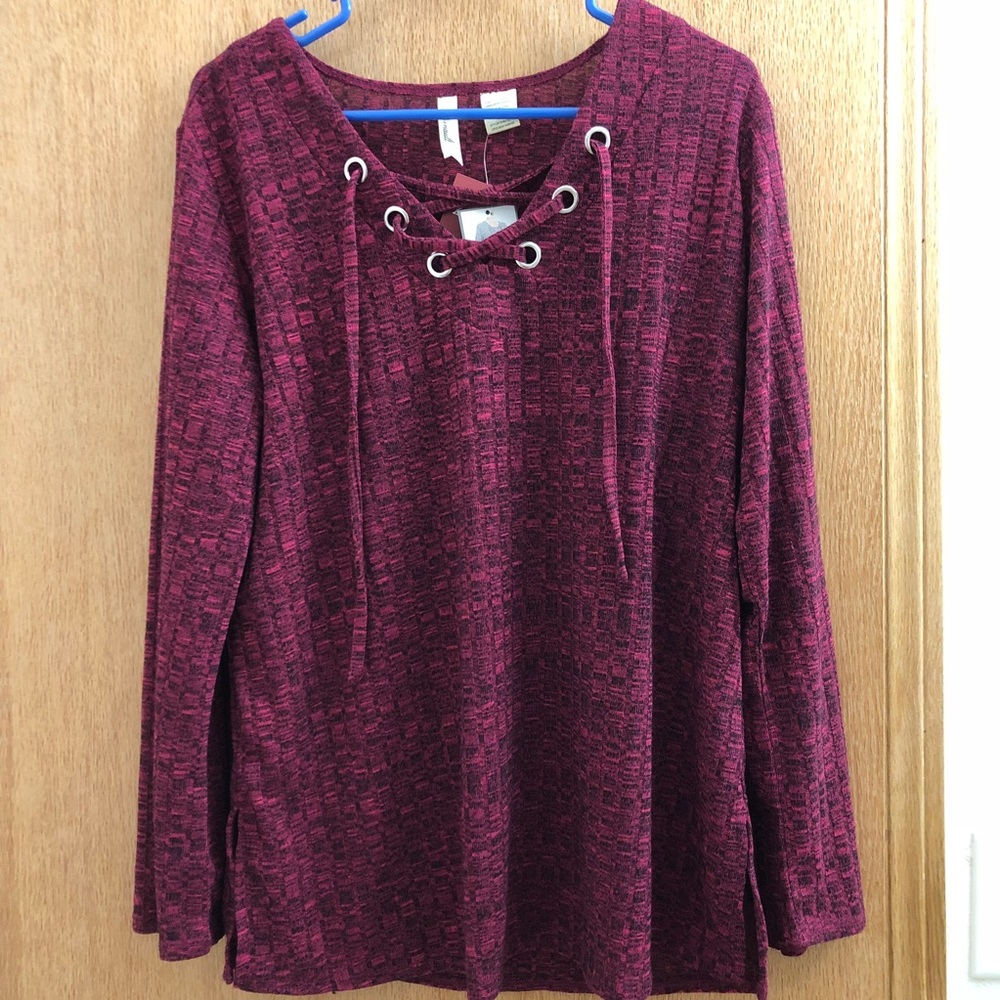 Maroon lace up v neck Chenault shirt